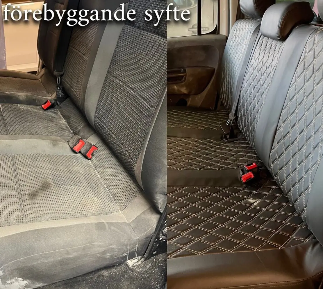 Baksäte före och efter omklädsel hos AutoXtra