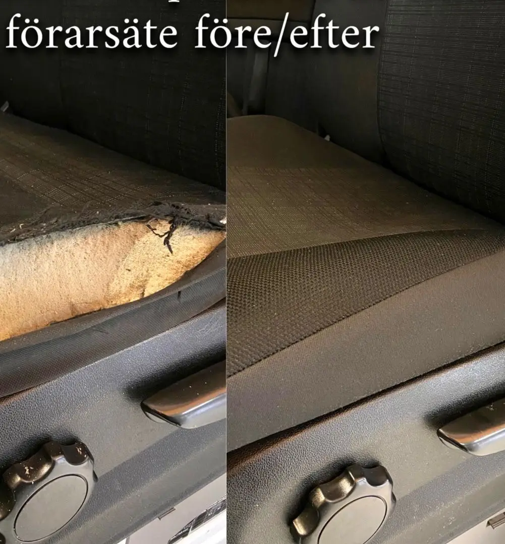 Förarstol före och efter omklädsel hos AutoXtra
