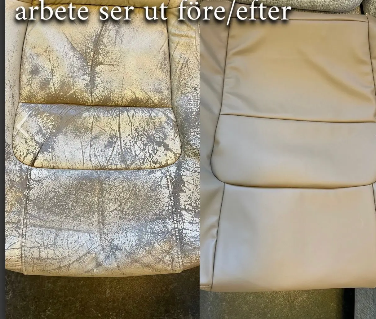 Skinnklädd baksätessoffa före och efter omklädsel hos AutoXtra